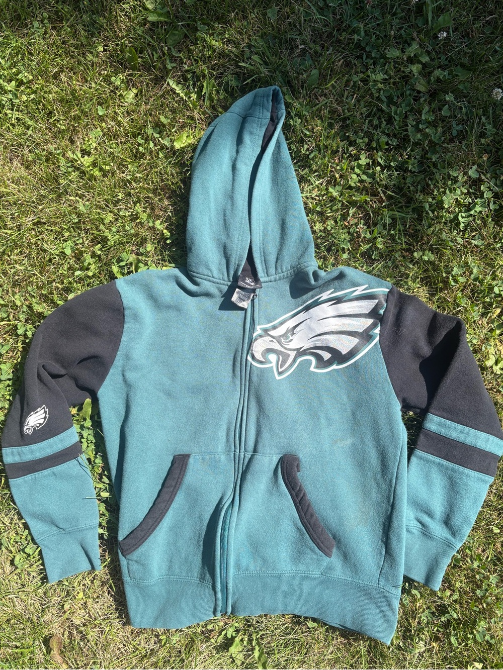 NFL Philadelphia Eagles Teal and Black Hoodie Youth 14/16 Full Zip